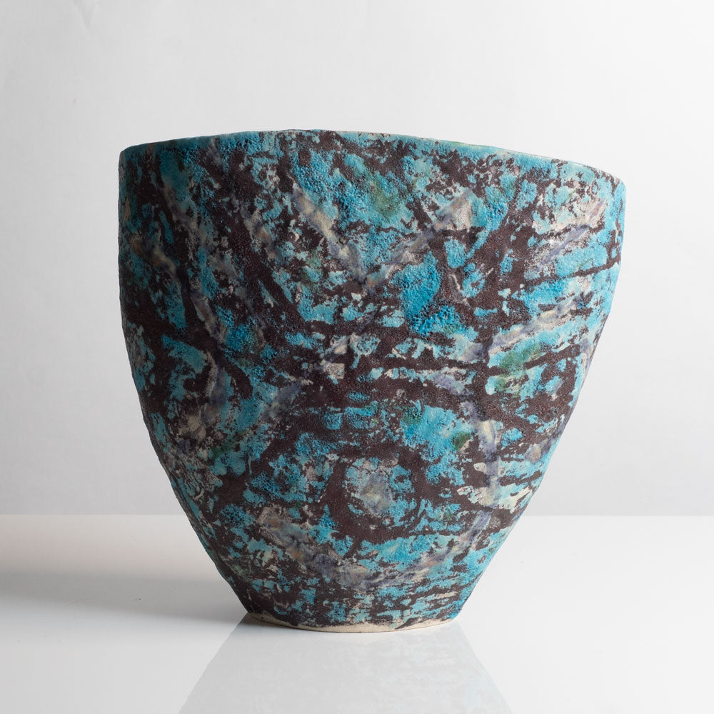 Julian King-Salter, UK, unique coil-built stoneware vessel with turquoise and black glaze M4341