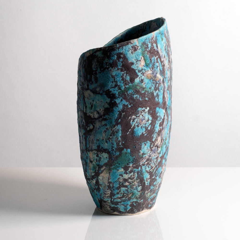 Julian King-Salter, UK, unique coil-built stoneware vessel with turquoise and black glaze M4341