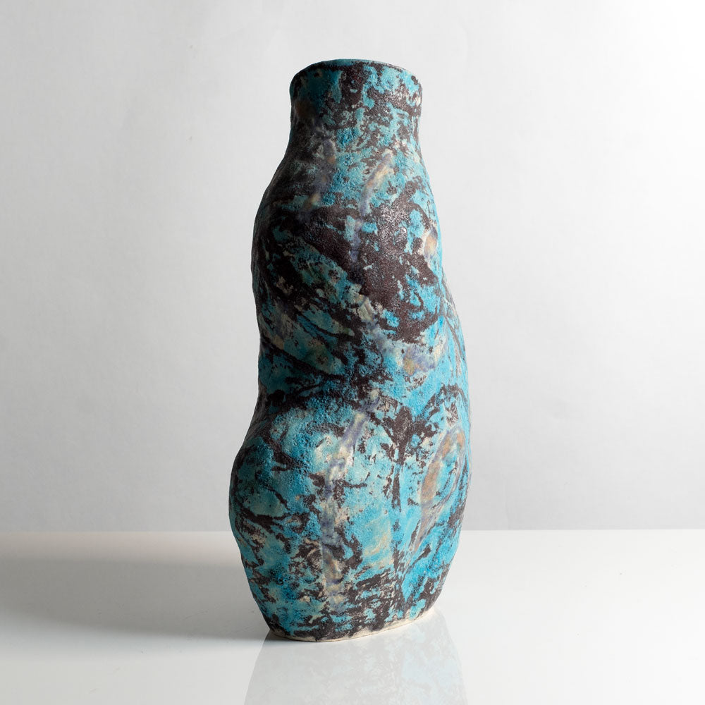 Julian King-Salter, UK, unique coil-built stoneware vessel with turquoise and black glaze M4340