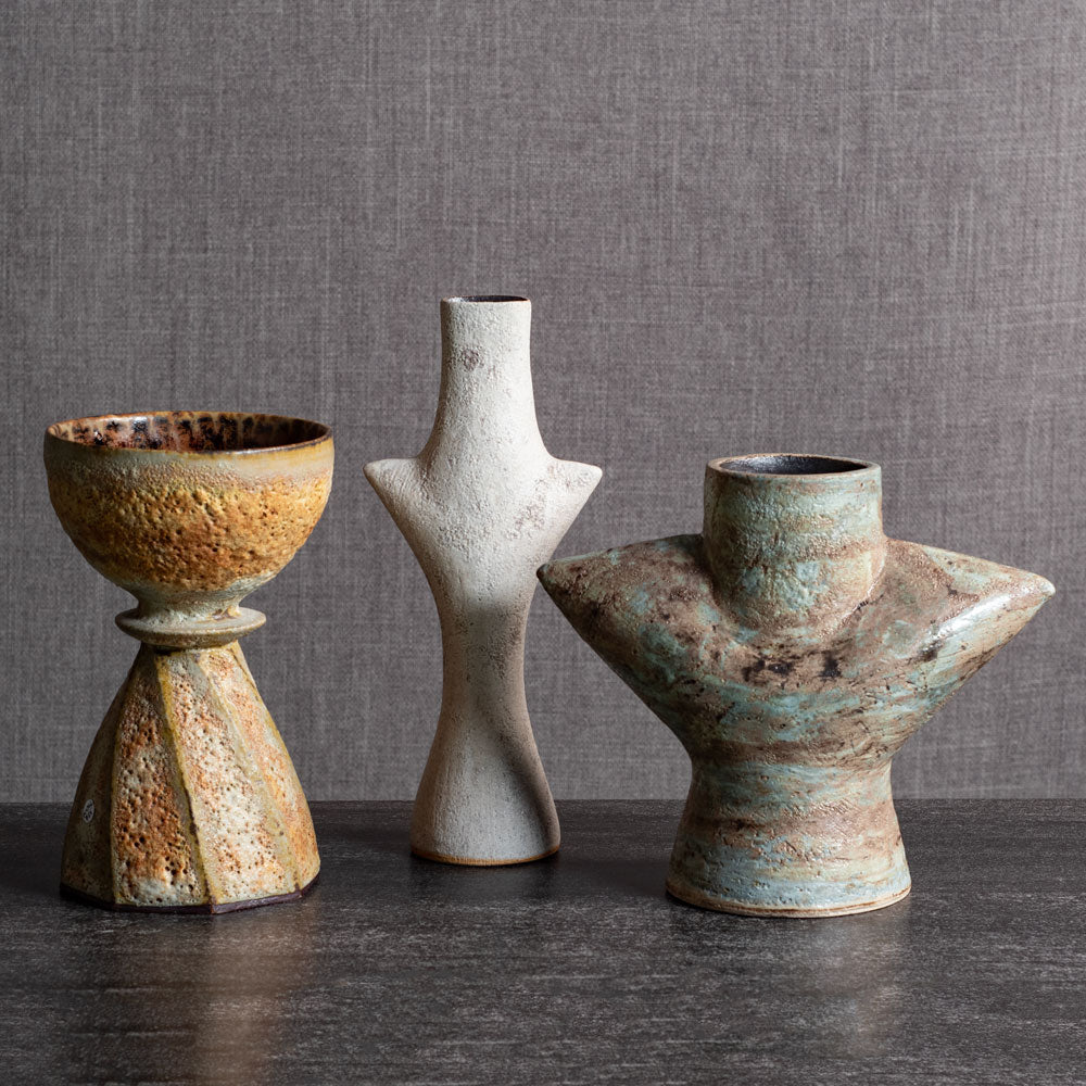 Chris Carter, UK, unique stoneware goblet form with volcanic glaze M4326