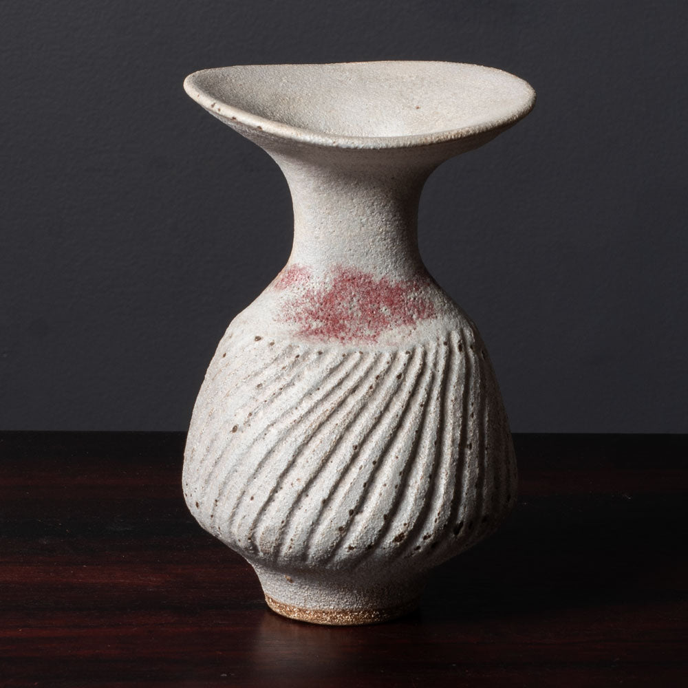 Lucie Rie, UK unique stoneware vase with pale gray and pink glaze J1622