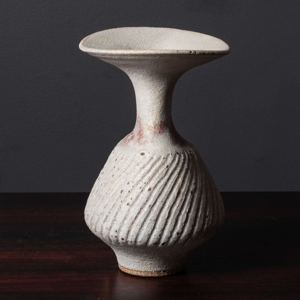 Lucie Rie, UK unique stoneware vase with pale gray and pink glaze J1622