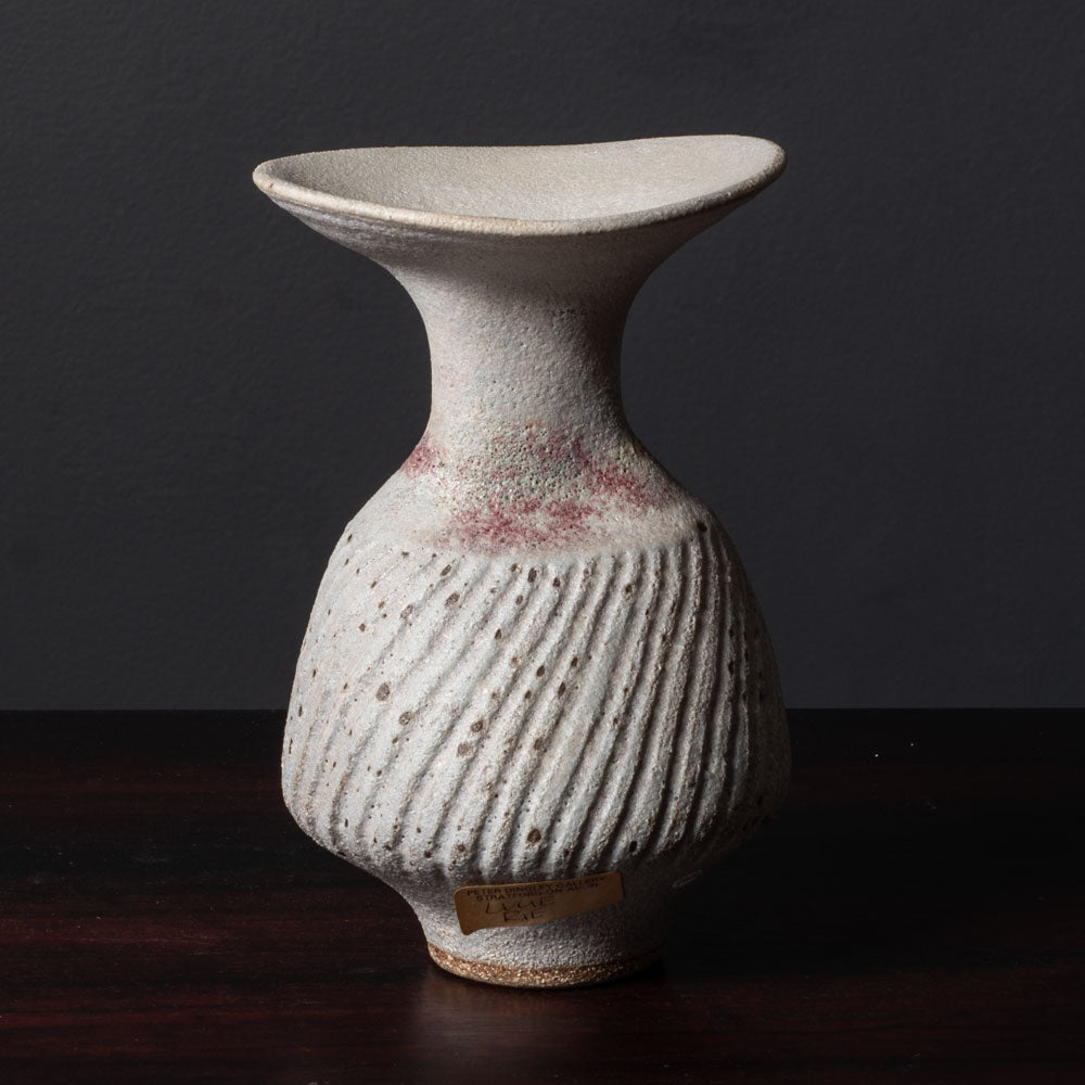 Lucie Rie, UK unique stoneware vase with pale gray and pink glaze J1622