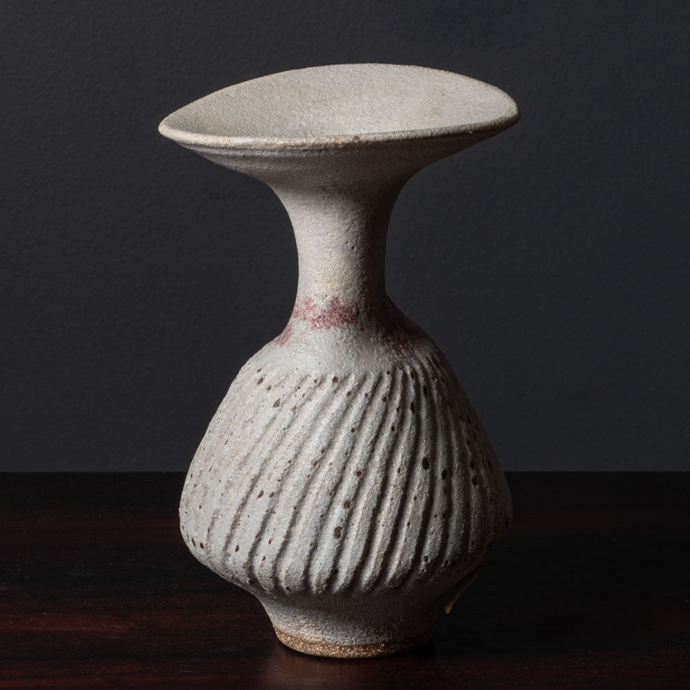 Lucie Rie, UK unique stoneware vase with pale gray and pink glaze J1622