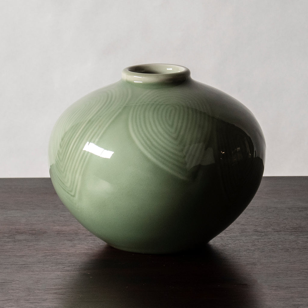 Axel Salto for Royal Copenhagen, Denmark, "Living Stones" vase with celadon glaze J1646