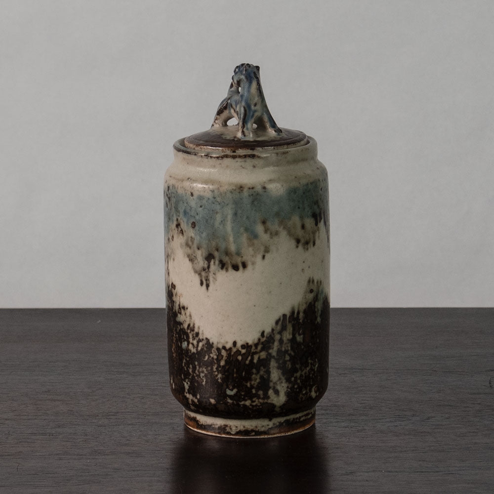Jais Nielsen for Royal Copenhagen, Denmark, lidded jar with brown and blue Sung glaze J1659