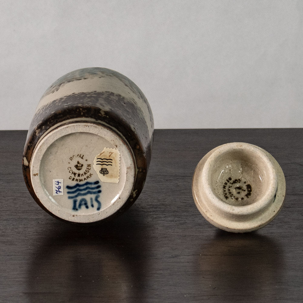 Jais Nielsen for Royal Copenhagen, Denmark, lidded jar with brown and blue Sung glaze J1659