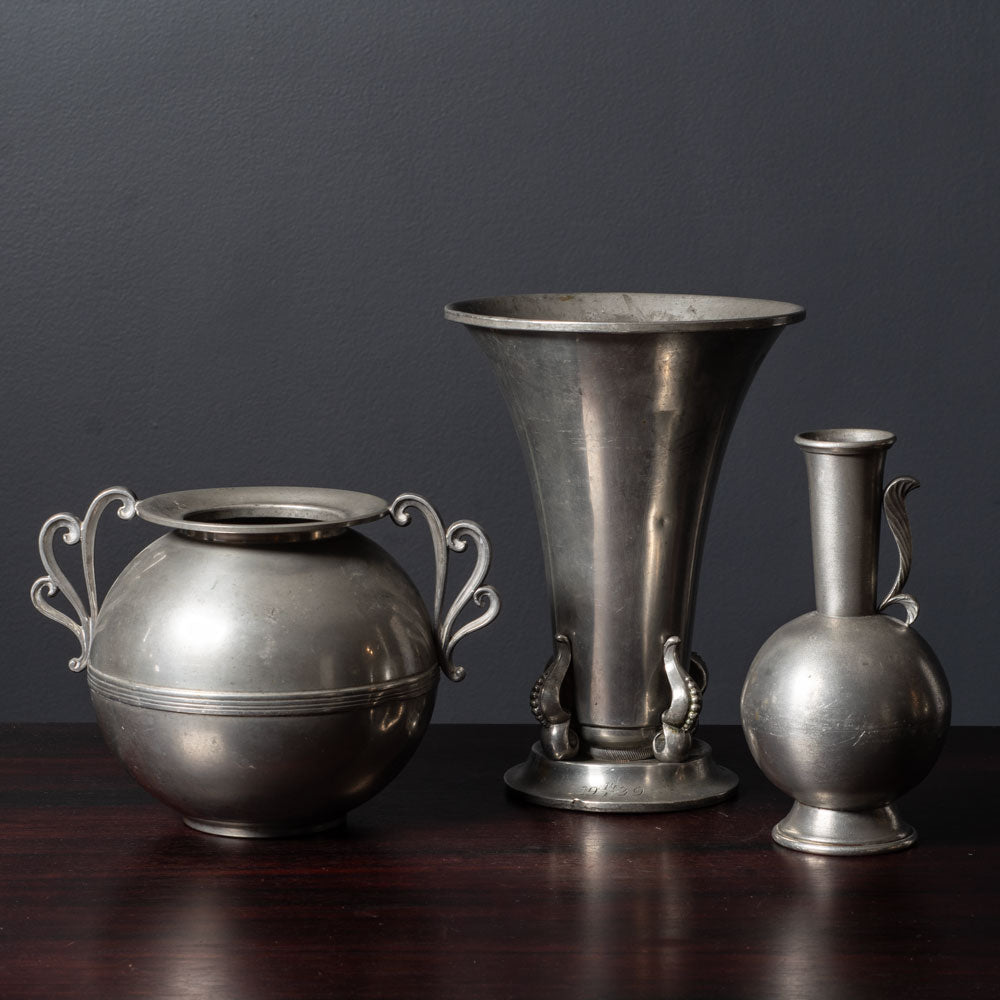 Three Swedish art deco pewter vases