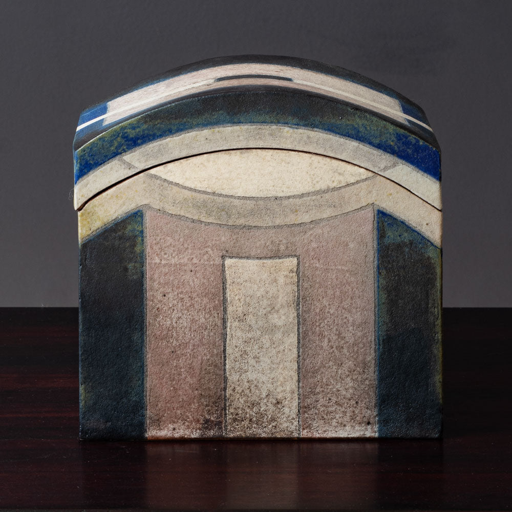 Ursula Scheid, Germany, large unique stoneware lidded box with blue and gray glaze  K2869