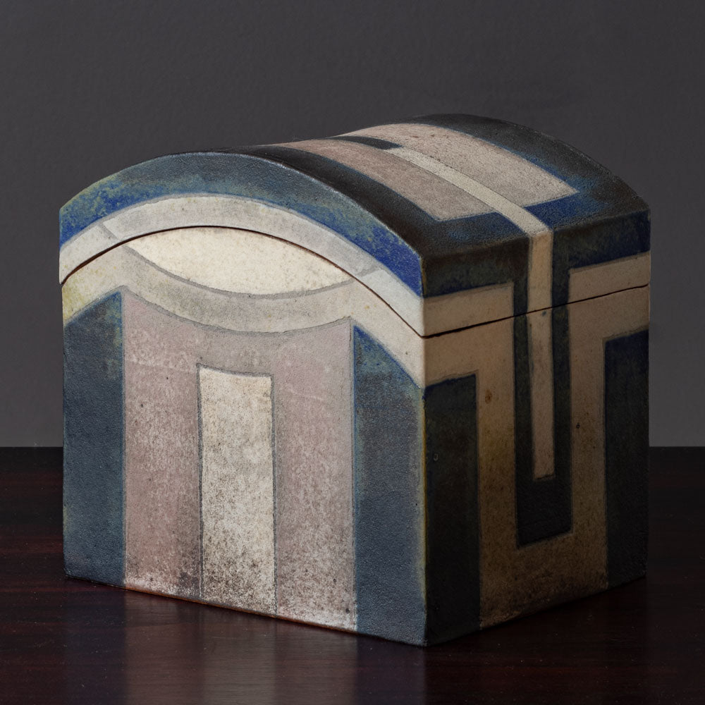 Ursula Scheid, Germany, large unique stoneware lidded box with blue and gray glaze  K2869