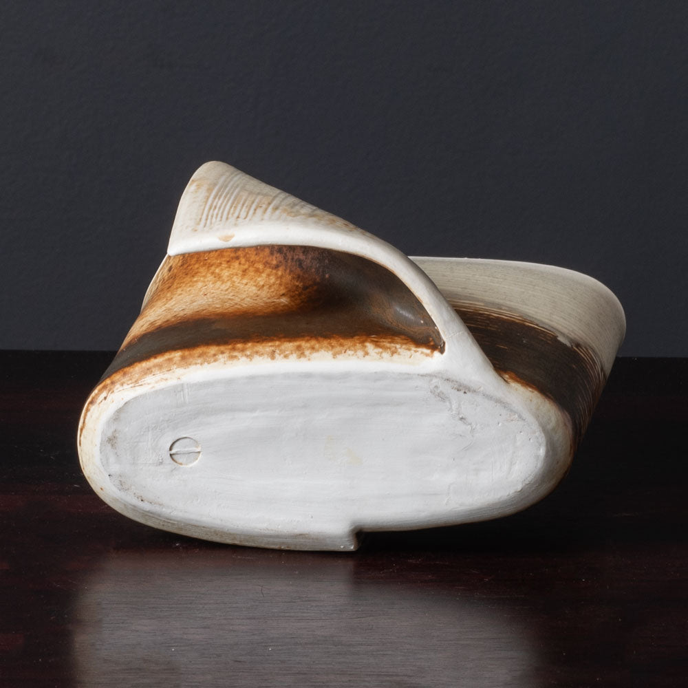 Gotlind Weigel, own studio, Germany, stoneware sculptural vase with cream and brown glaze K2876