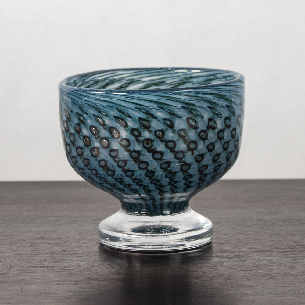 Bertil Vallien for Boda-Åfors, Sweden, unique footed bowl in blue and black glass J1631