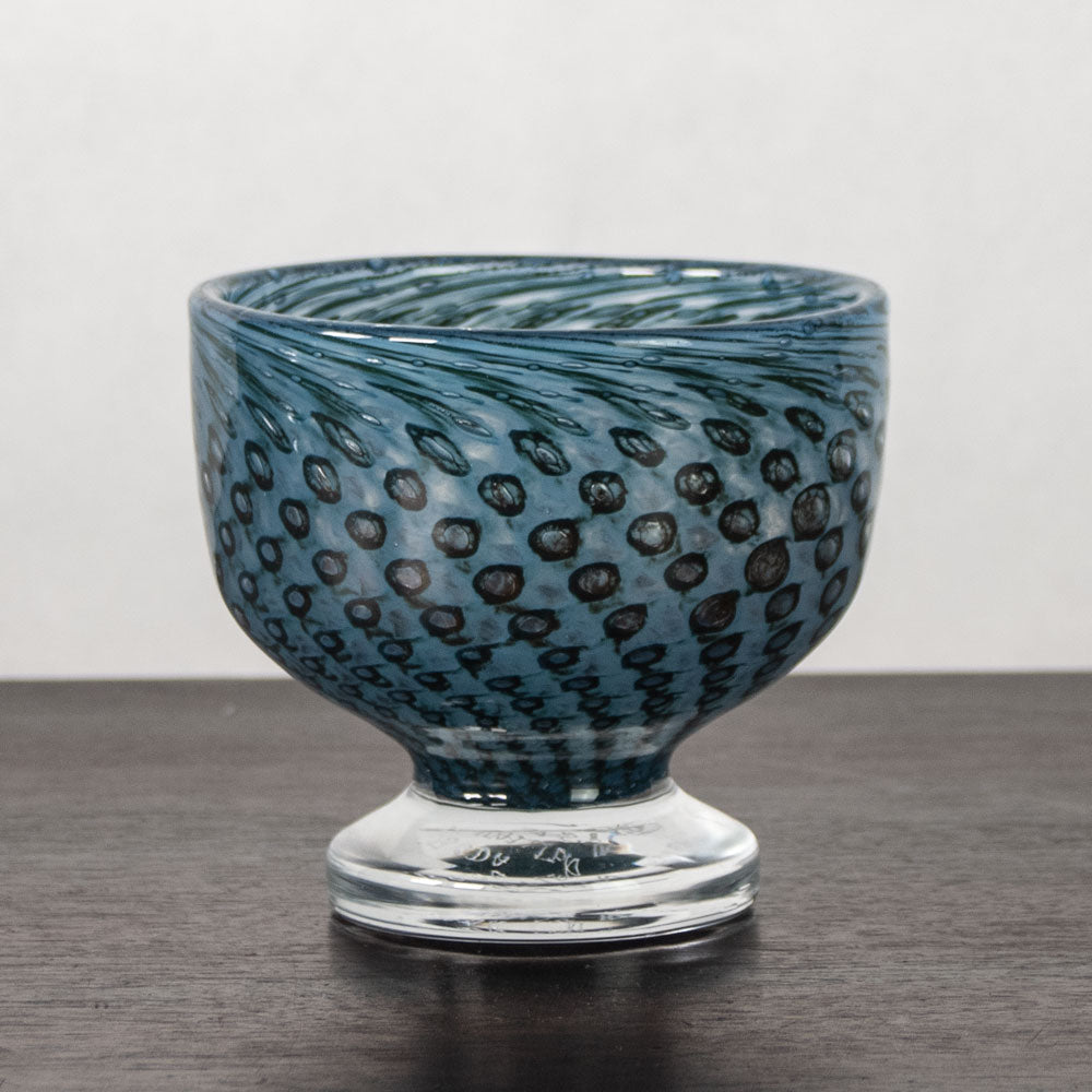 Bertil Vallien for Boda-Åfors, Sweden, unique footed bowl in blue and black glass J1631