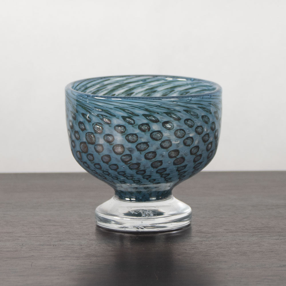 Bertil Vallien for Boda-Åfors, Sweden, unique footed bowl in blue and black glass J1631