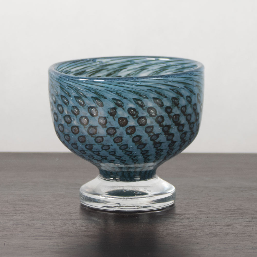 Bertil Vallien for Boda-Åfors, Sweden, unique footed bowl in blue and black glass J1631