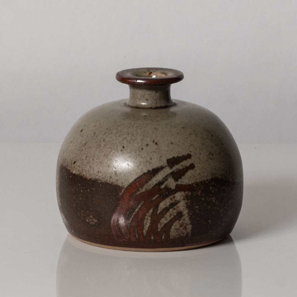 Horst Kerstan, Germany, unique stoneware vase with reddish brown and pale gray glaze L3310