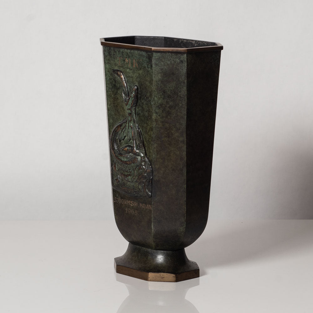 Swedish, bronze vase with dragon in relief and inscription L3028