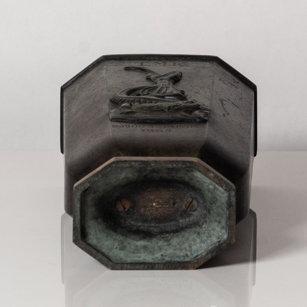 Swedish, bronze vase with dragon in relief and inscription L3028