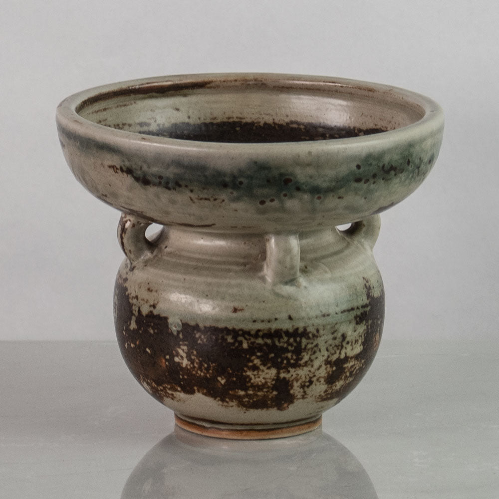 Carl Halier for Royal Copenhagen, Denmark, wide rimmed handled vase with Sung glaze G9303