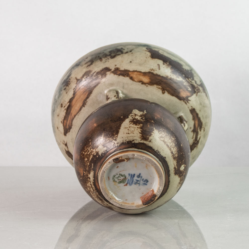 Carl Halier for Royal Copenhagen, Denmark, wide rimmed handled vase with Sung glaze G9303