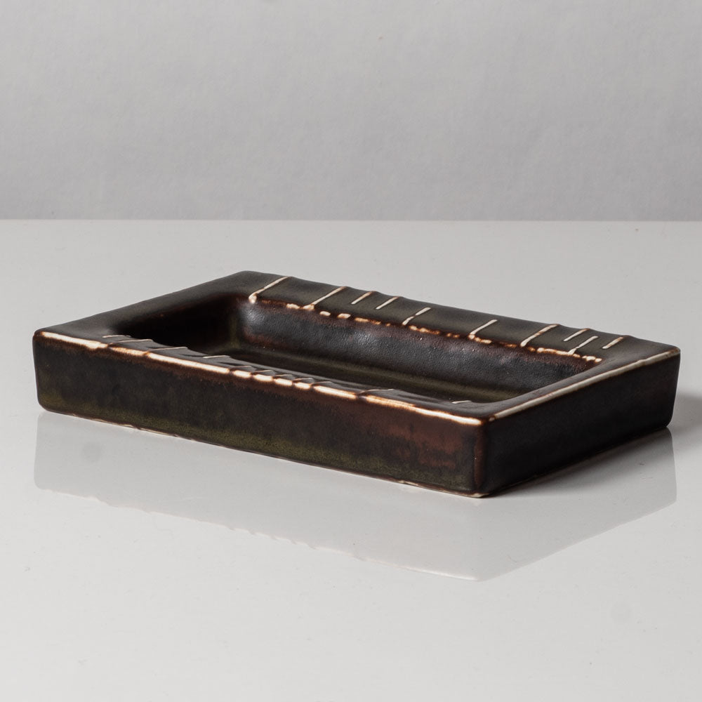 Carl Harry Stålhane for Rörstand, Sweden, rectangular stoneware dish with brown glazes L3420