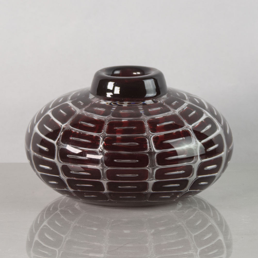 Edvin Ohrstrom for Orrefors, Sweden, Ariel" vase with red pattern of rectangles J1560