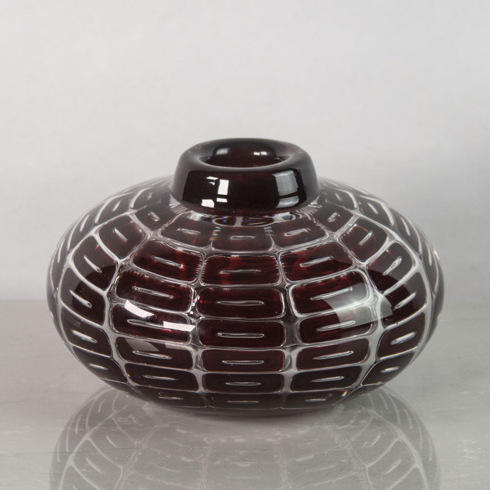 Edvin Ohrstrom for Orrefors, Sweden, Ariel" vase with red pattern of rectangles J1560