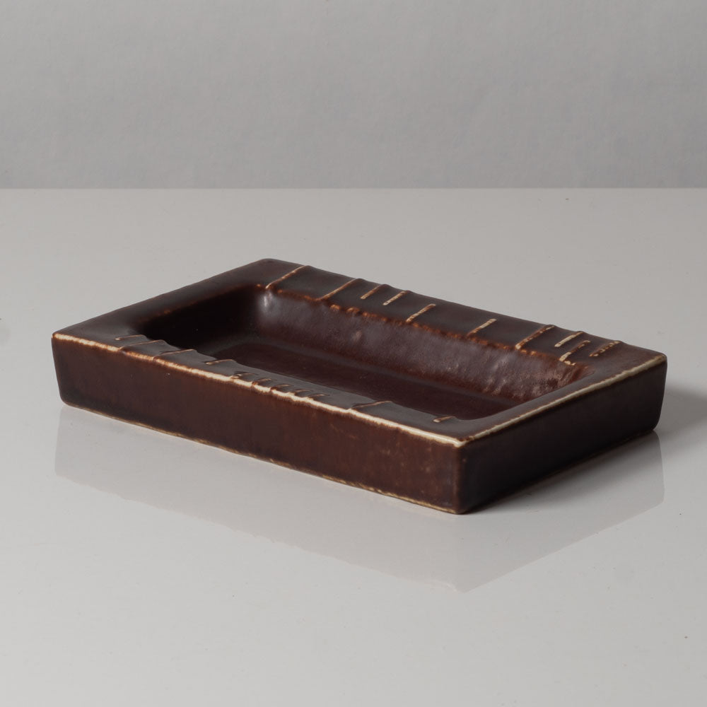Carl Harry Stålhane for Rörstand, Sweden, rectangular stoneware dish with brown glazes L3421