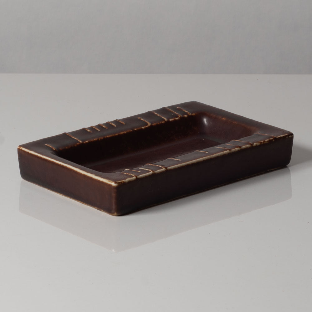 Carl Harry Stålhane for Rörstand, Sweden, rectangular stoneware dish with brown glazes L3421