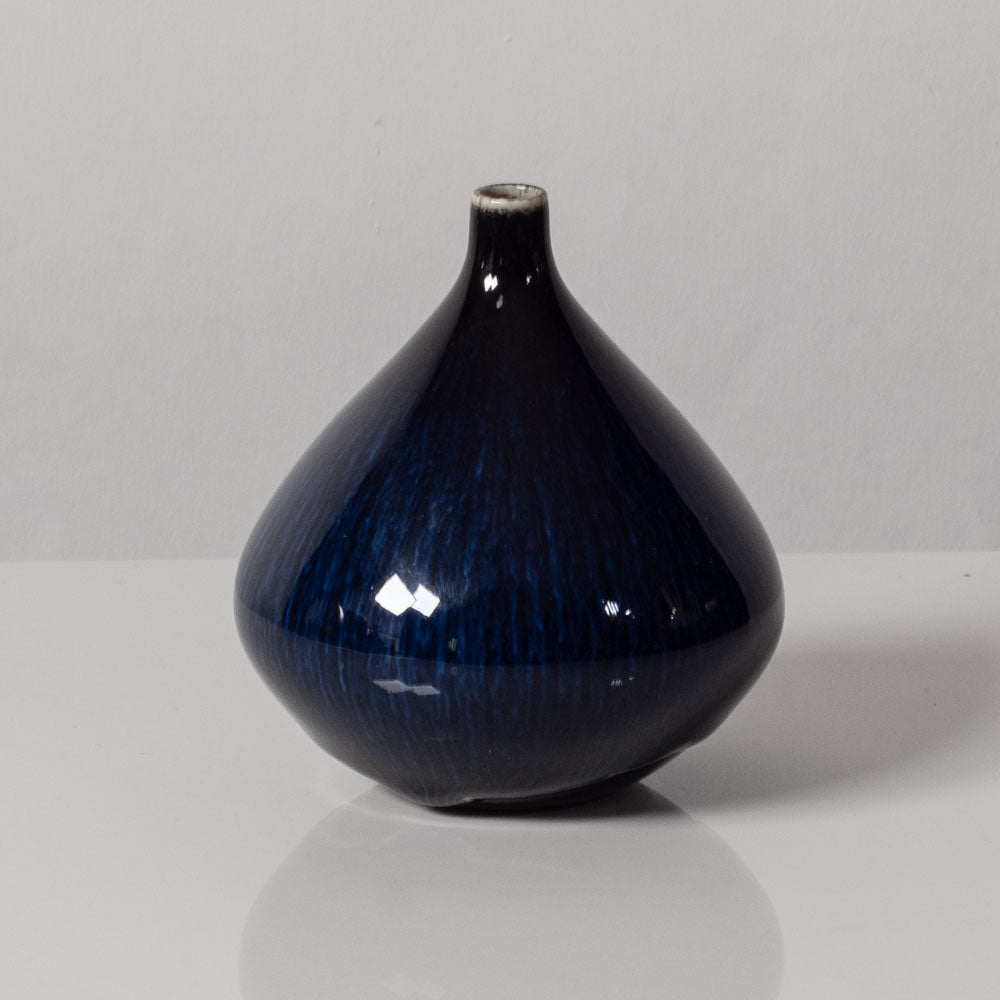 Carl Harry Stålhane for Rörstrand, Sweden, unique stoneware vase with blue glossy glaze L3632