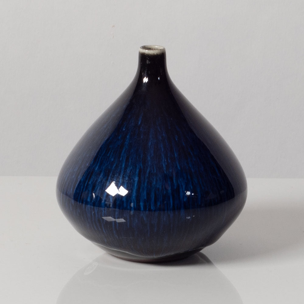 Carl Harry Stålhane for Rörstrand, Sweden, unique stoneware vase with blue glossy glaze L3632