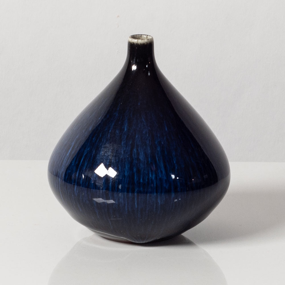 Carl Harry Stålhane for Rörstrand, Sweden, unique stoneware vase with blue glossy glaze L3632