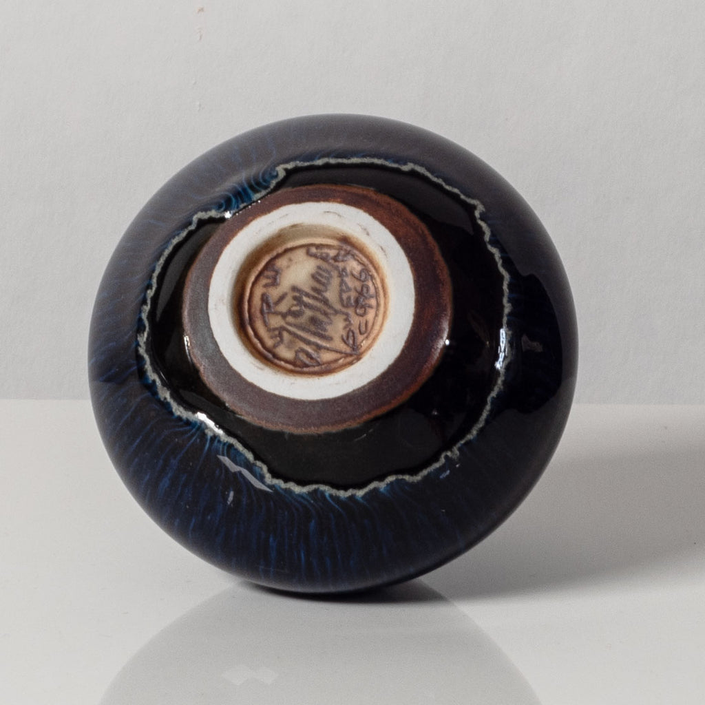 Carl Harry Stålhane for Rörstrand, Sweden, unique stoneware vase with blue glossy glaze L3632