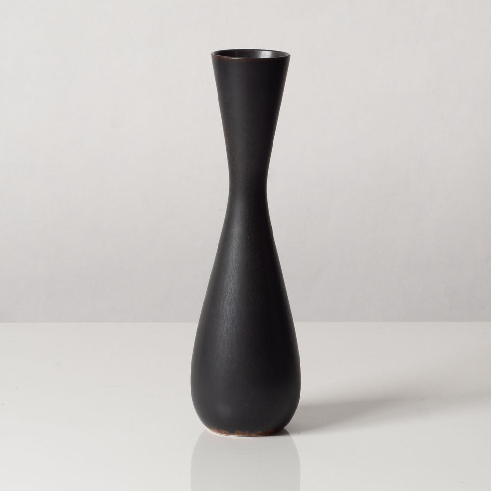 Carl Harry Stålhane for Rörstrand, Sweden, stoneware vase with dark brown haresfur glaze L3477