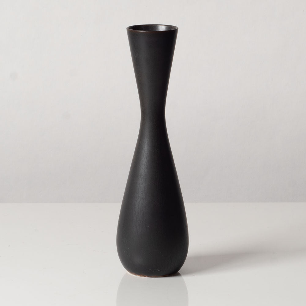 Carl Harry Stålhane for Rörstrand, Sweden, stoneware vase with dark brown haresfur glaze L3477