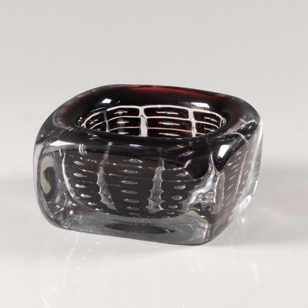 Edvin Öhrström for Orrefors, Sweden, square ariel bowl in red and clear glass L3620