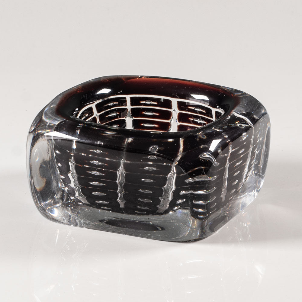 Edvin Öhrström for Orrefors, Sweden, square ariel bowl in red and clear glass L3620