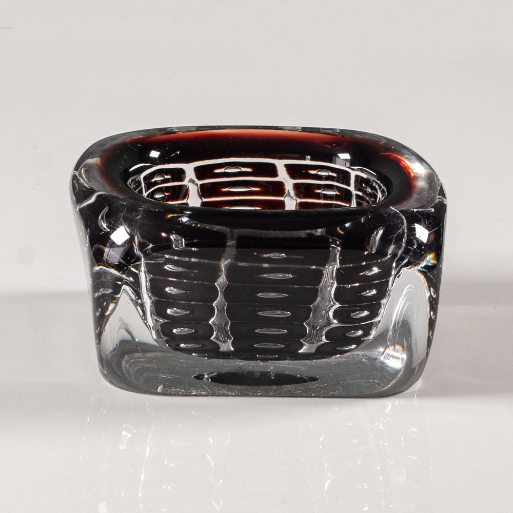 Edvin Öhrström for Orrefors, Sweden, square ariel bowl in red and clear glass L3620
