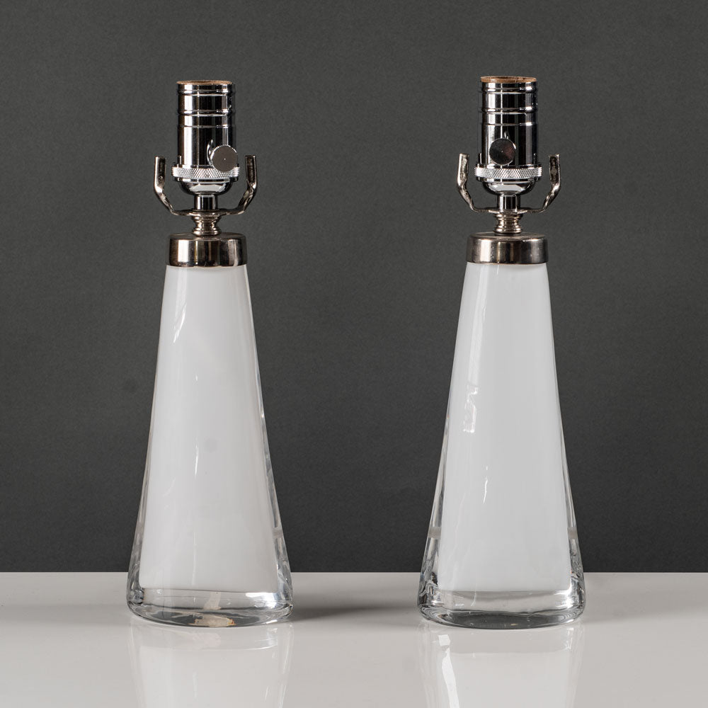 Carl Fagerlund for Orrefors, Sweden, pair of lamps in white and clear glass J1699 K2031