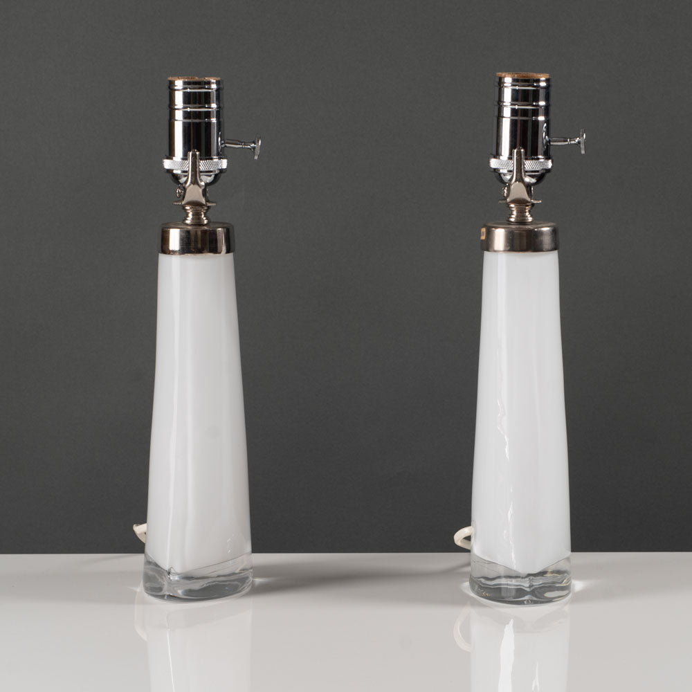 Carl Fagerlund for Orrefors, Sweden, pair of lamps in white and clear glass J1699 K2031