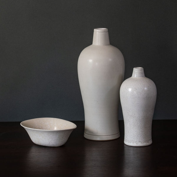 Two vases and a bowl with white glaze by Gunnar Nylund for Rörstrand, Sweden