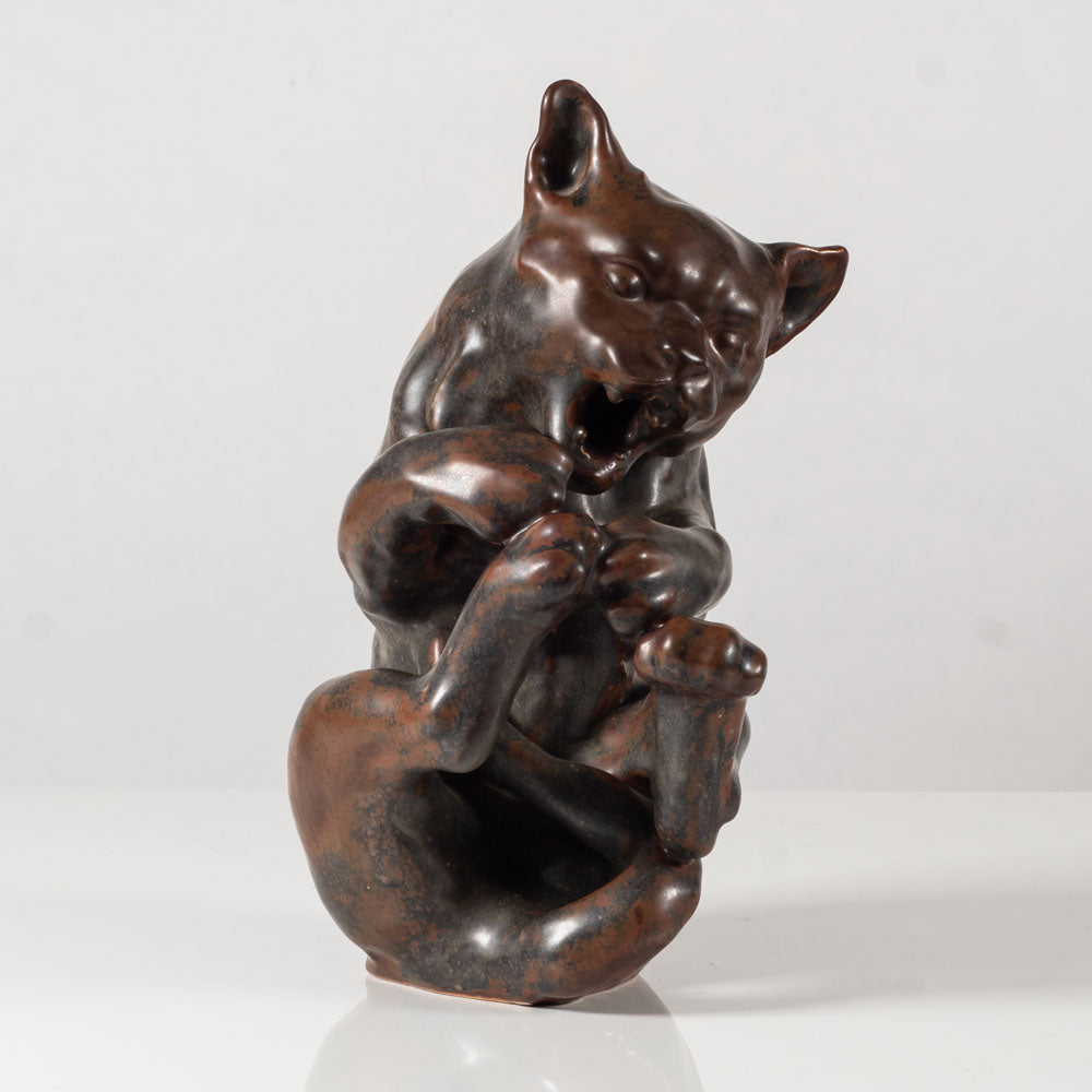 Jean Rene Gauguin for Bing & Grondahl, Denmark, wildcat figure with brown glaze L3660