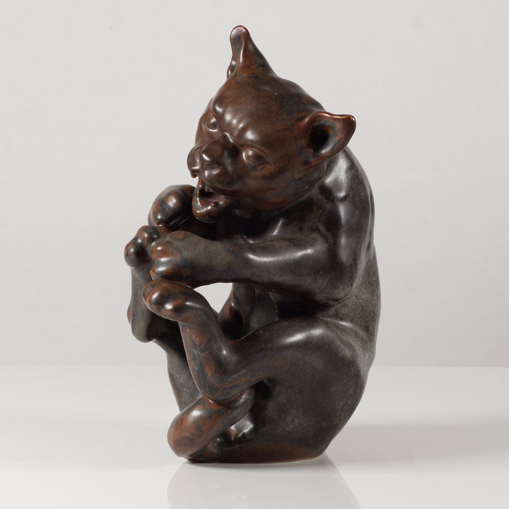 Jean Rene Gauguin for Bing & Grondahl, Denmark, wildcat figure with brown glaze L3660