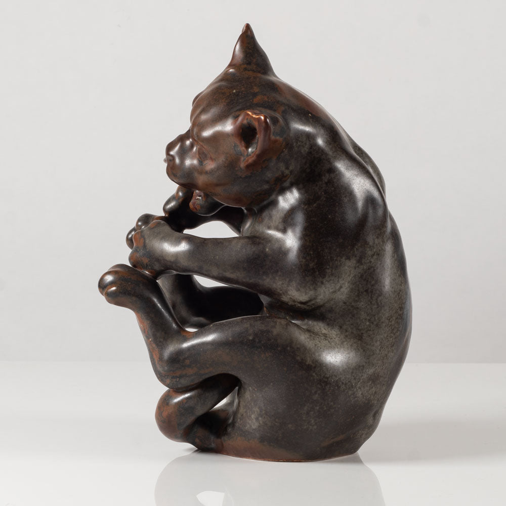 Jean Rene Gauguin for Bing & Grondahl, Denmark, wildcat figure with brown glaze L3660