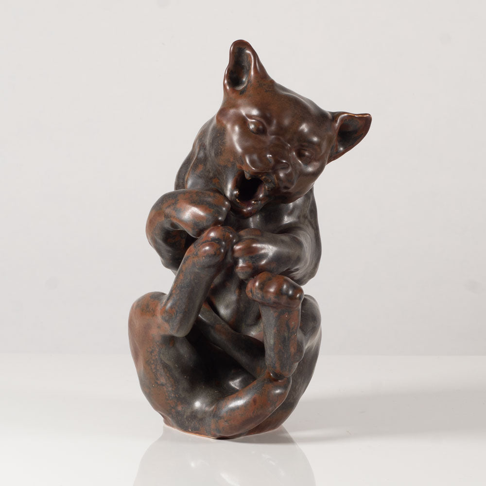 Jean Rene Gauguin for Bing & Grondahl, Denmark, wildcat figure with brown glaze L3660