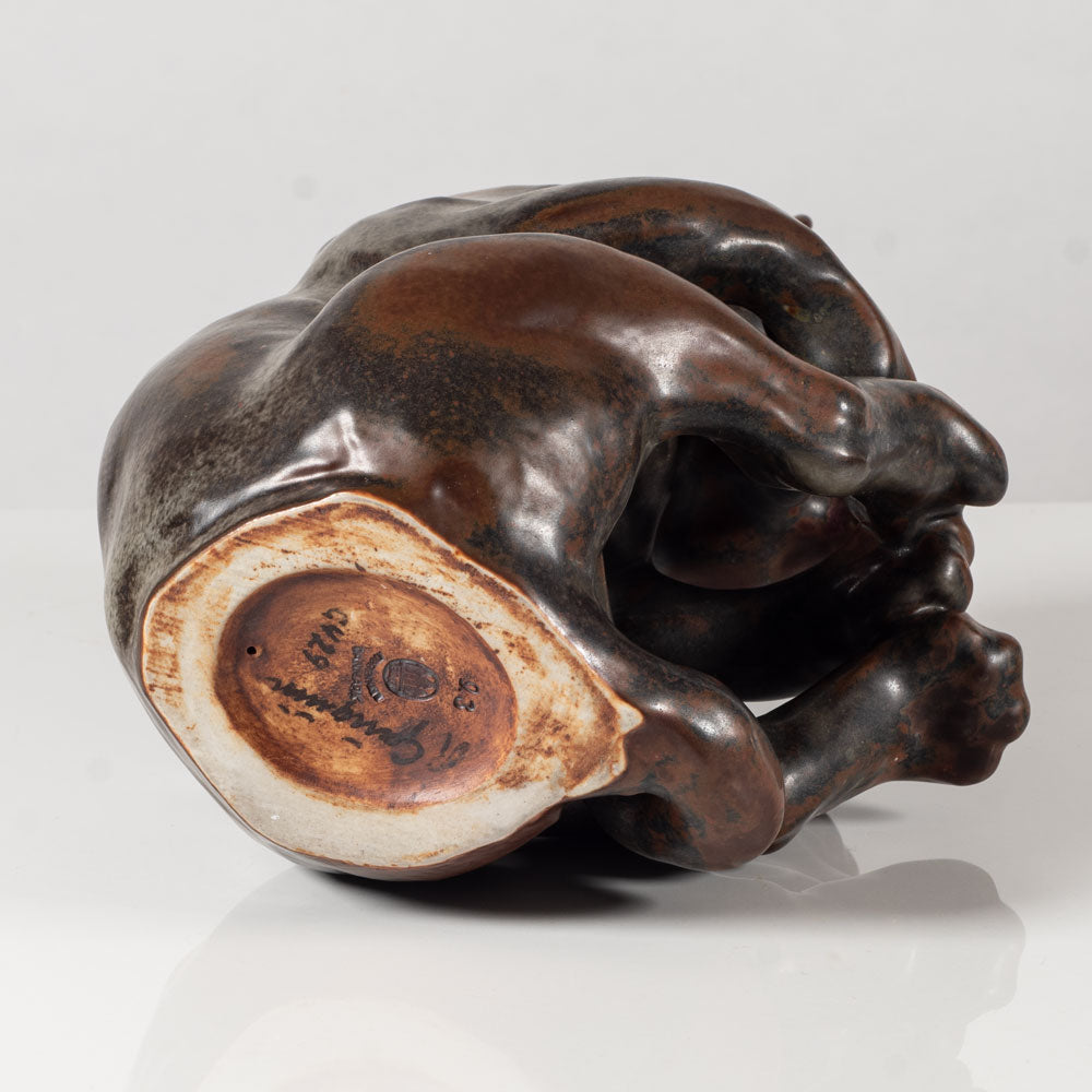 Jean Rene Gauguin for Bing & Grondahl, Denmark, wildcat figure with brown glaze L3660