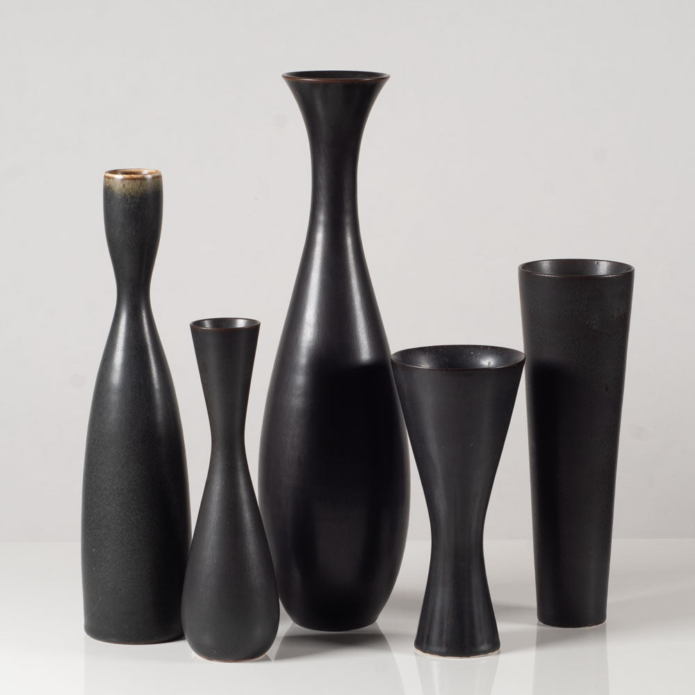 Group of six dark brown vases by Carl Harry Stålhane for Rörstrand, Sweden