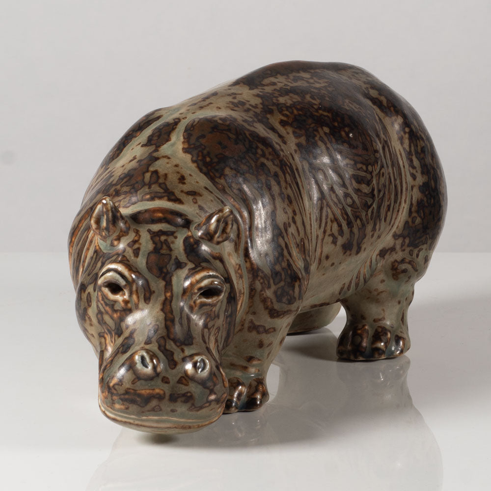 Knud Kyhn for Royal Copenhagen, Denmark, hippopotamus figure with Sung glaze L3590