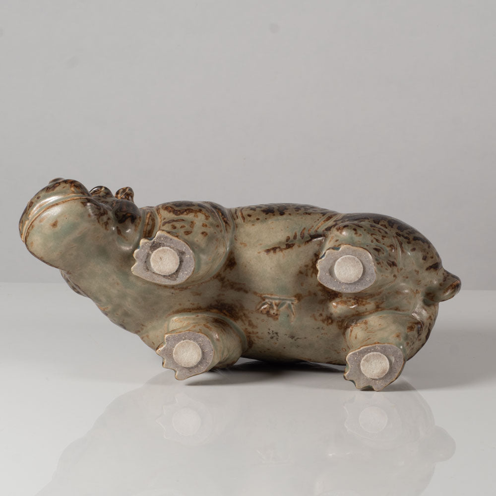 Knud Kyhn for Royal Copenhagen, Denmark, hippopotamus figure with Sung glaze L3590