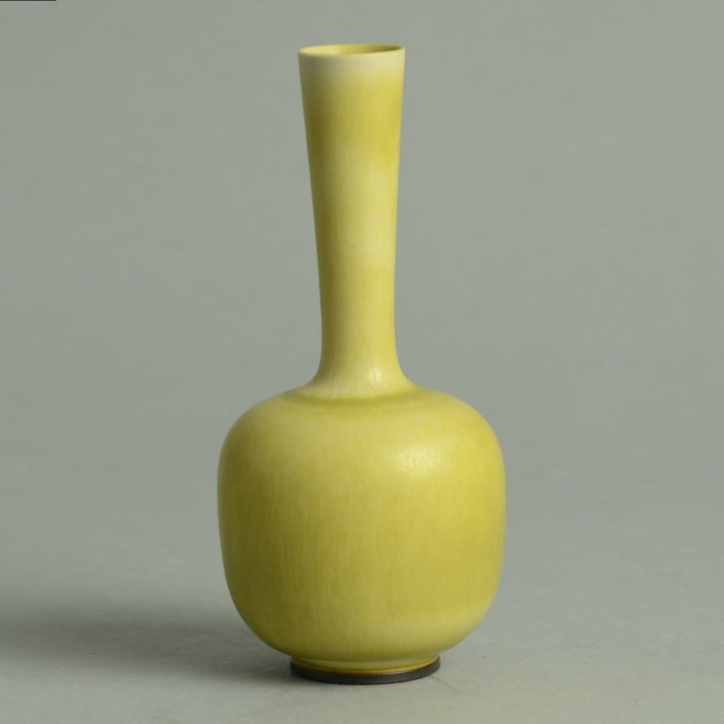 Group of four vases with yellow haresfur glaze by Berndt Friberg for Gustavsberg, Sweden